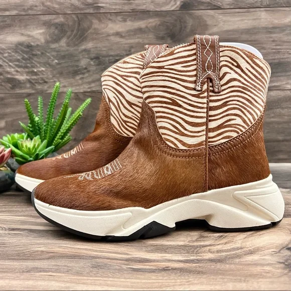 NIB Dan Post Dingo Safari Haircalf Western Cowboy Sneaker Boots Tan Zebra 9M - Picture 5 of 11